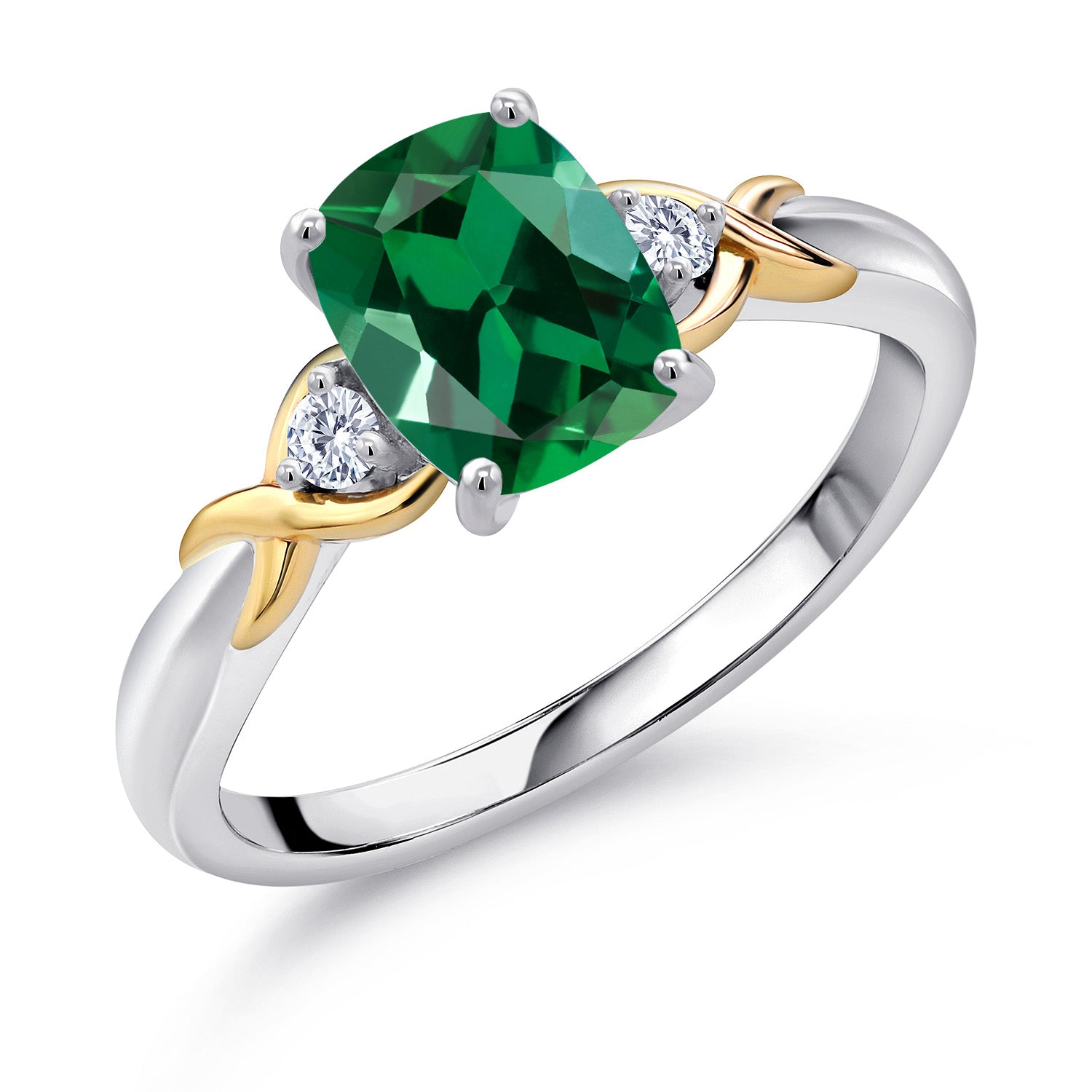 Created Emerald - May_6_Ring in 925 Sterling Silver and 10K Yellow Gold