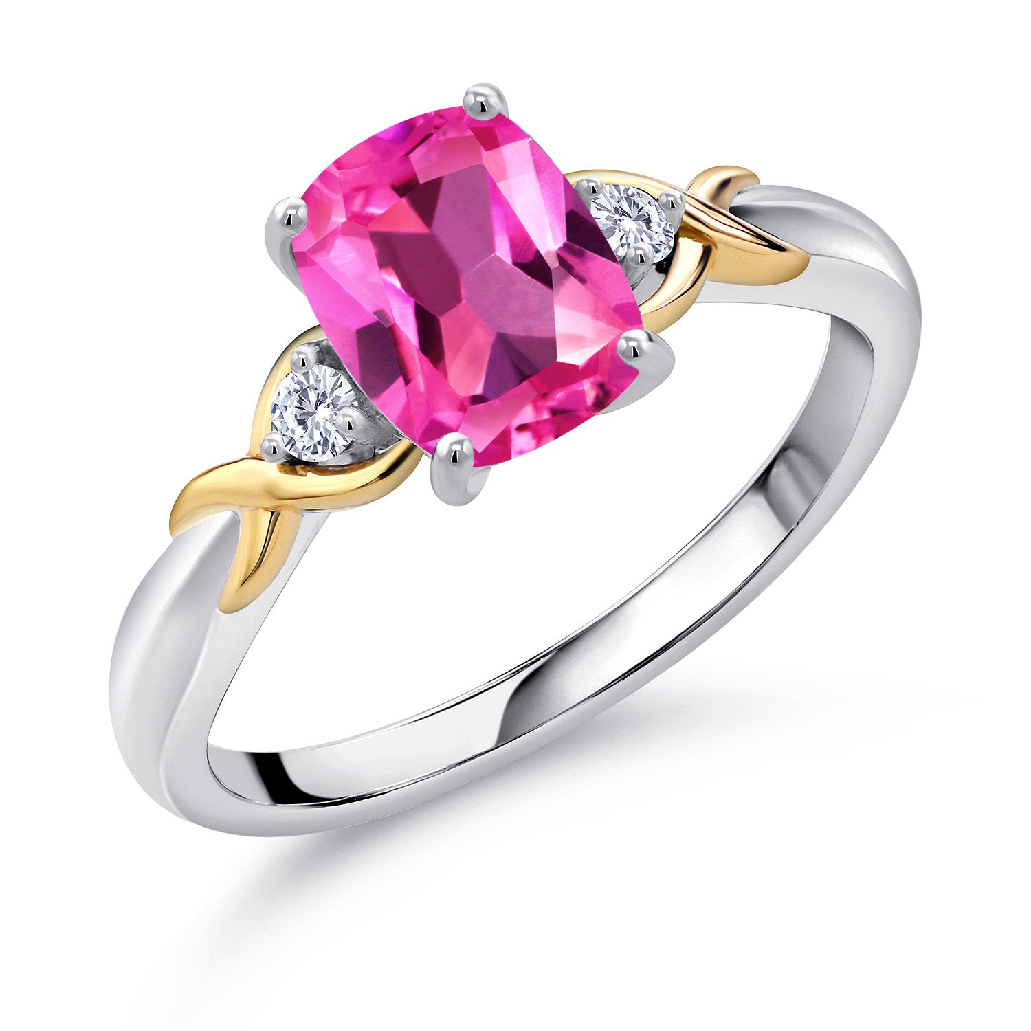 Pink Created Sapphire - September_8_Ring in 925 Sterling Silver and 10K Yellow Gold