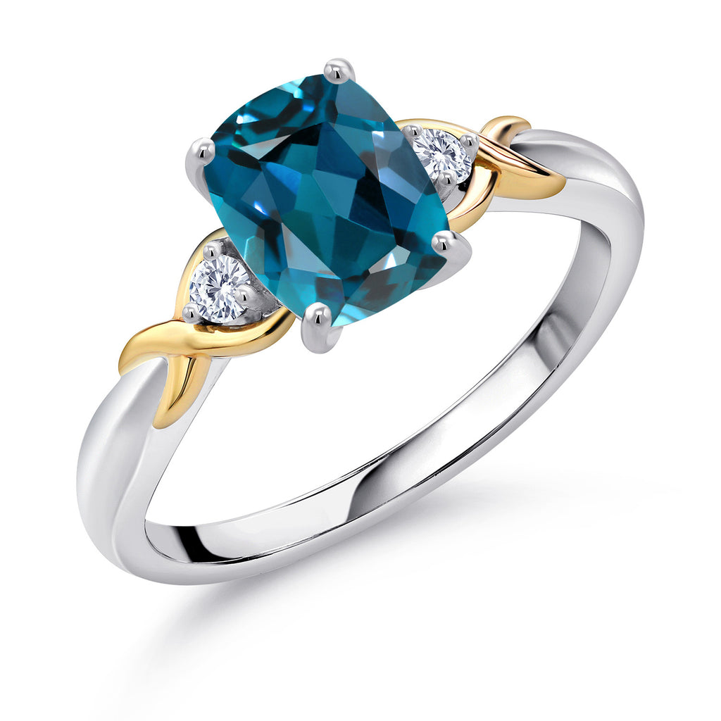London Blue Topaz - November_8_Ring in 925 Sterling Silver and 10K Yellow Gold