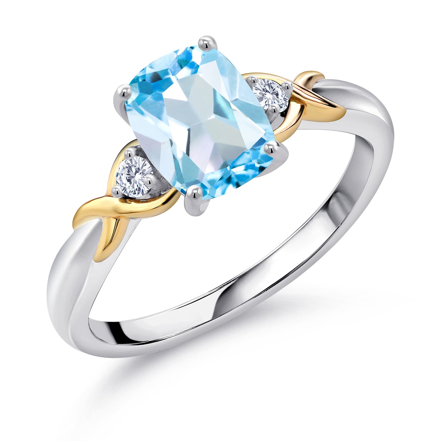 Sky Blue Topaz - November_7_Ring in 925 Sterling Silver and 10K Yellow Gold