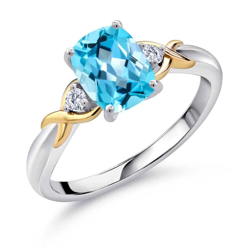 Swiss Blue Topaz - November_7_Ring in 925 Sterling Silver and 10K Yellow Gold