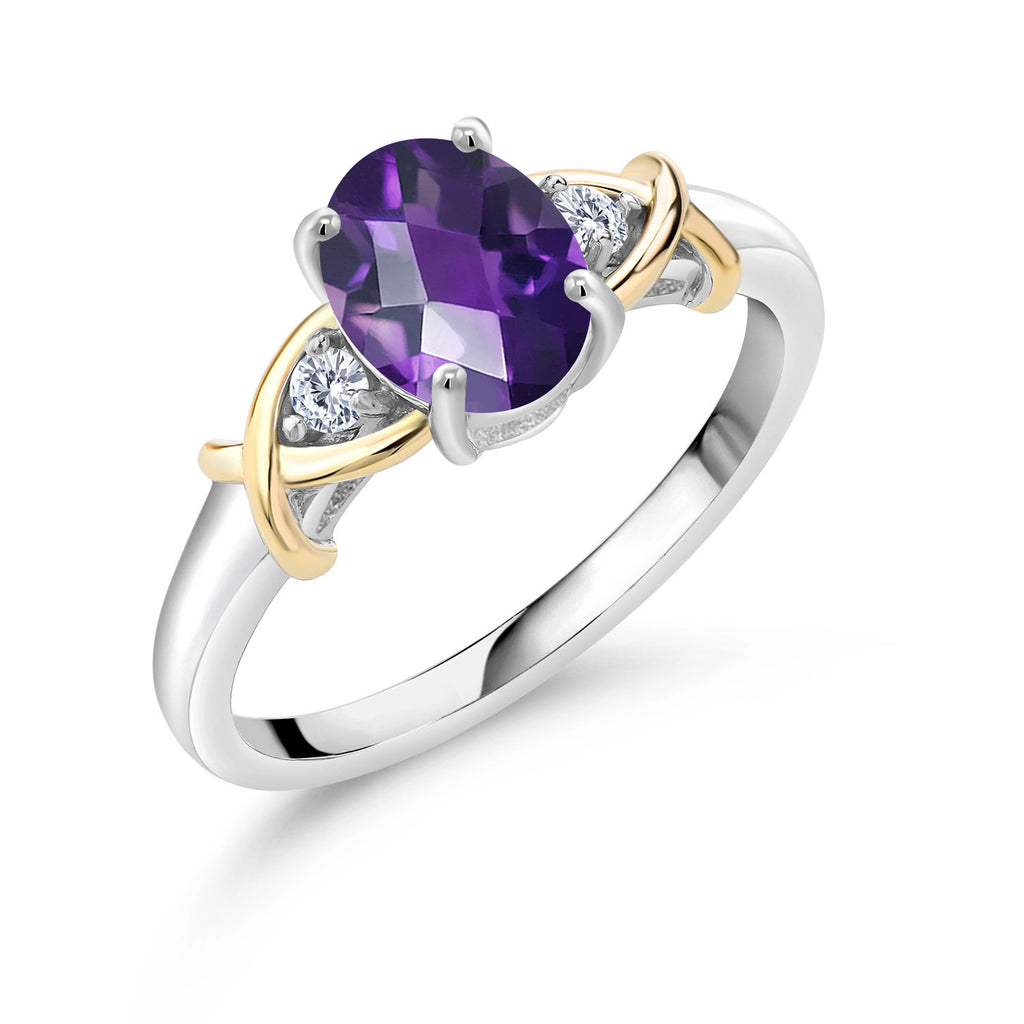 Amethyst-Checkerboard_5_Ring in 925 Sterling Silver and 10K Yellow Gold