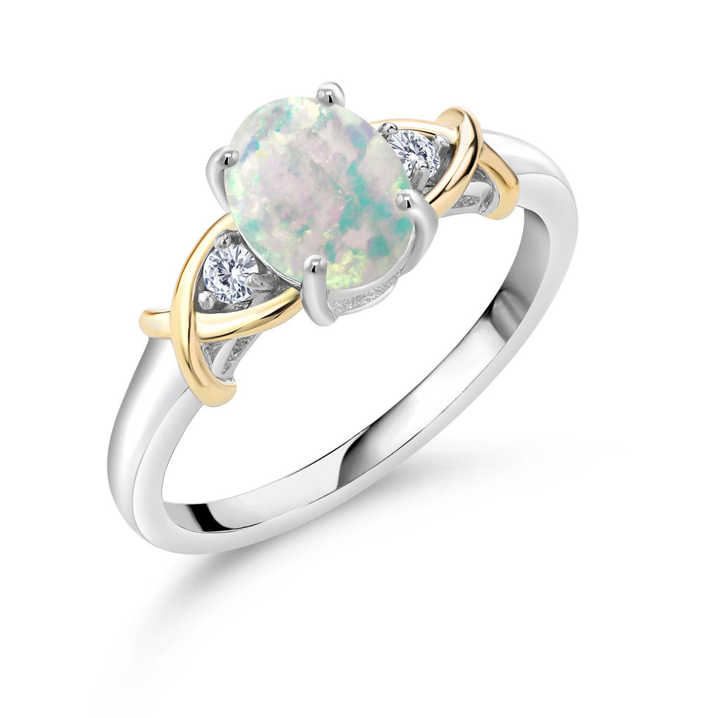 Simulated Opal Cabochon - October_5_Ring in 925 Sterling Silver and 10K Yellow Gold