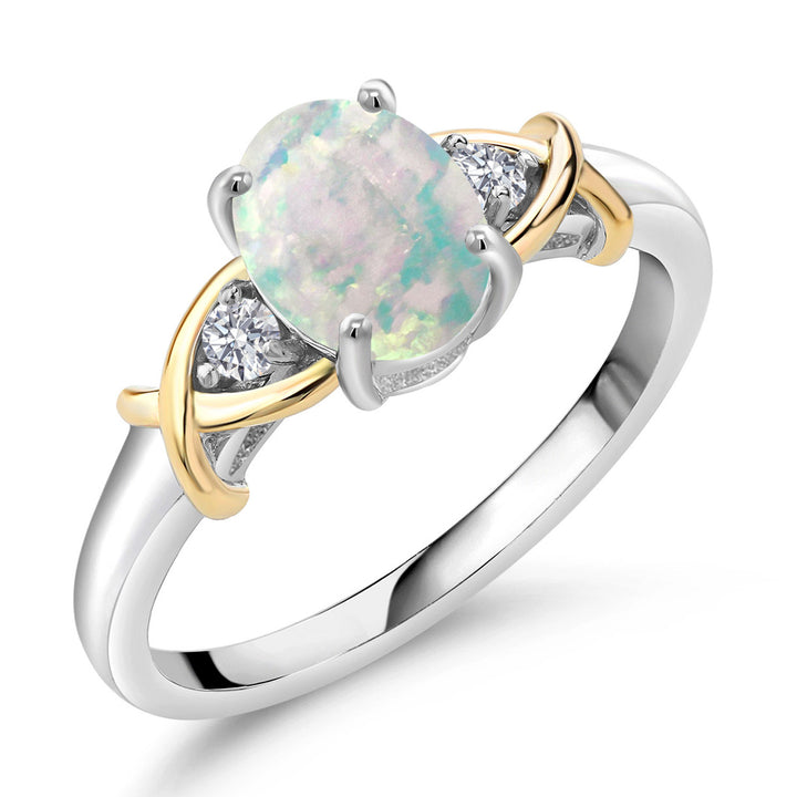 Gem Stone King 3-Stone Engagement Ring for Women | 10K Yellow Gold and 925 Silver | Gemstone Birthstone and Lab Grown Diamond Crossover Wedding Anniversary Ring
