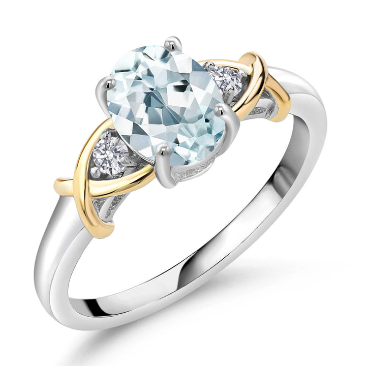 3-Stone Engagement Ring for Women | 10K Yellow Gold and 925 Silver | Gemstone Birthstone and Lab Grown Diamond Crossover Wedding Anniversary Ring