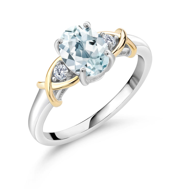 Aquamarine - March_5_Ring in 925 Sterling Silver and 10K Yellow Gold