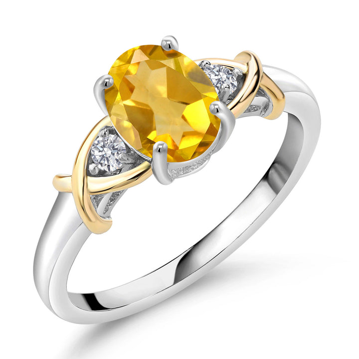 3-Stone Engagement Ring for Women | 10K Yellow Gold and 925 Silver | Gemstone Birthstone and Lab Grown Diamond Crossover Wedding Anniversary Ring