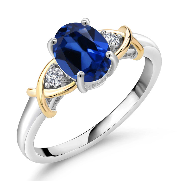 Gem Stone King 3-Stone Engagement Ring for Women | 10K Yellow Gold and 925 Silver | Gemstone Birthstone and Lab Grown Diamond Crossover Wedding Anniversary Ring