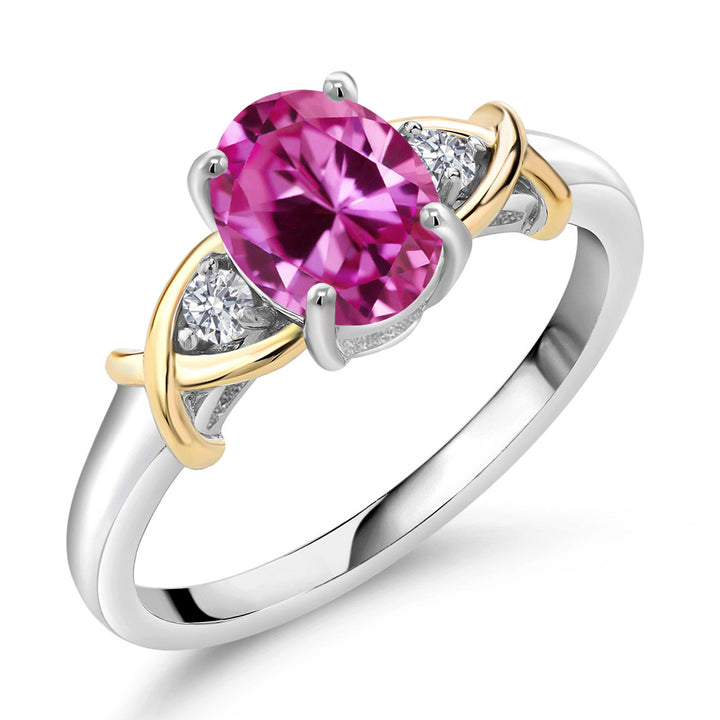3-Stone Engagement Ring for Women | 10K Yellow Gold and 925 Silver | Gemstone Birthstone and Lab Grown Diamond Crossover Wedding Anniversary Ring