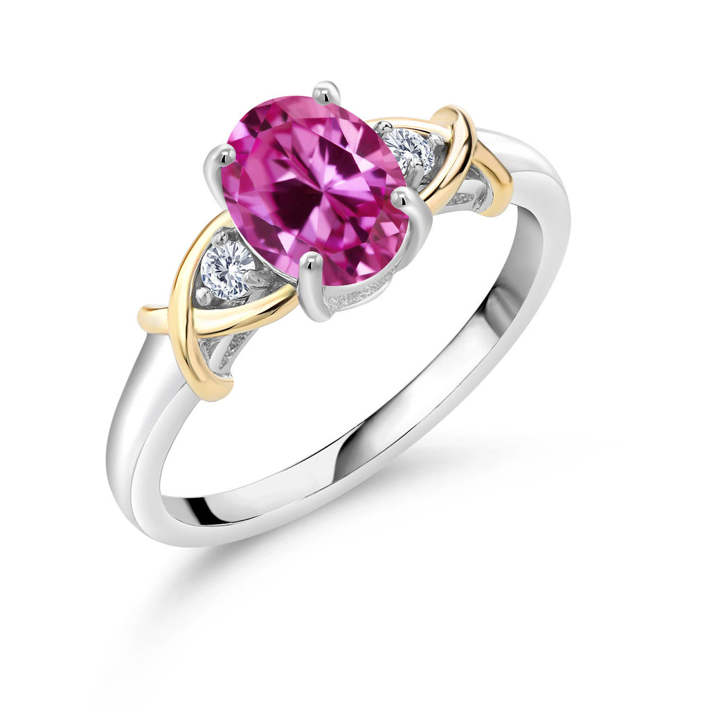 Pink Created Sapphire - September_7_Ring in 925 Sterling Silver and 10K Yellow Gold
