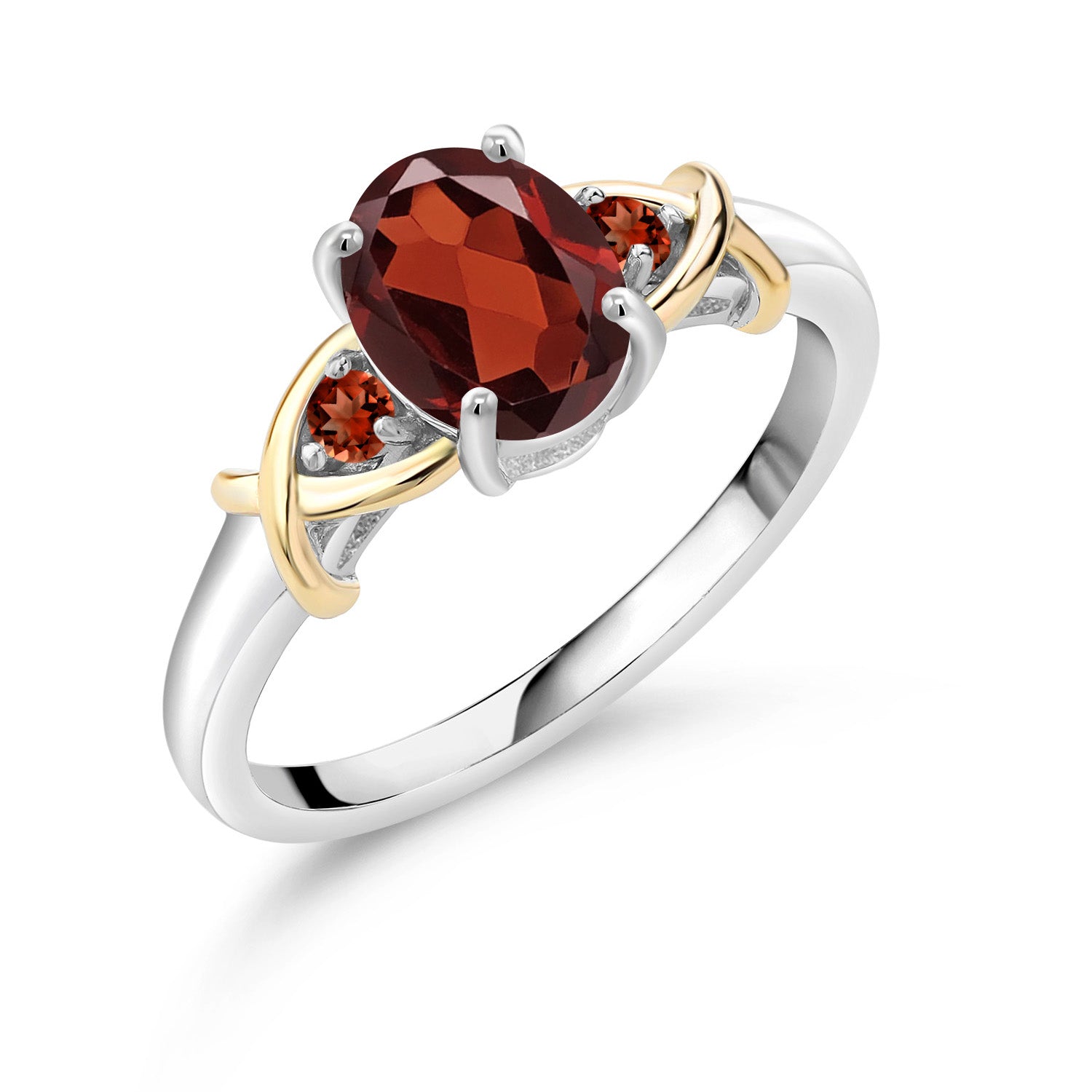 925 Sterling Silver and 10K Yellow Gold Red Garnet Ring For Women (1.60 Cttw, Oval 8X6MM, Gemstone Birthstone, Available In Size 5, 6, 7, 8, 9)