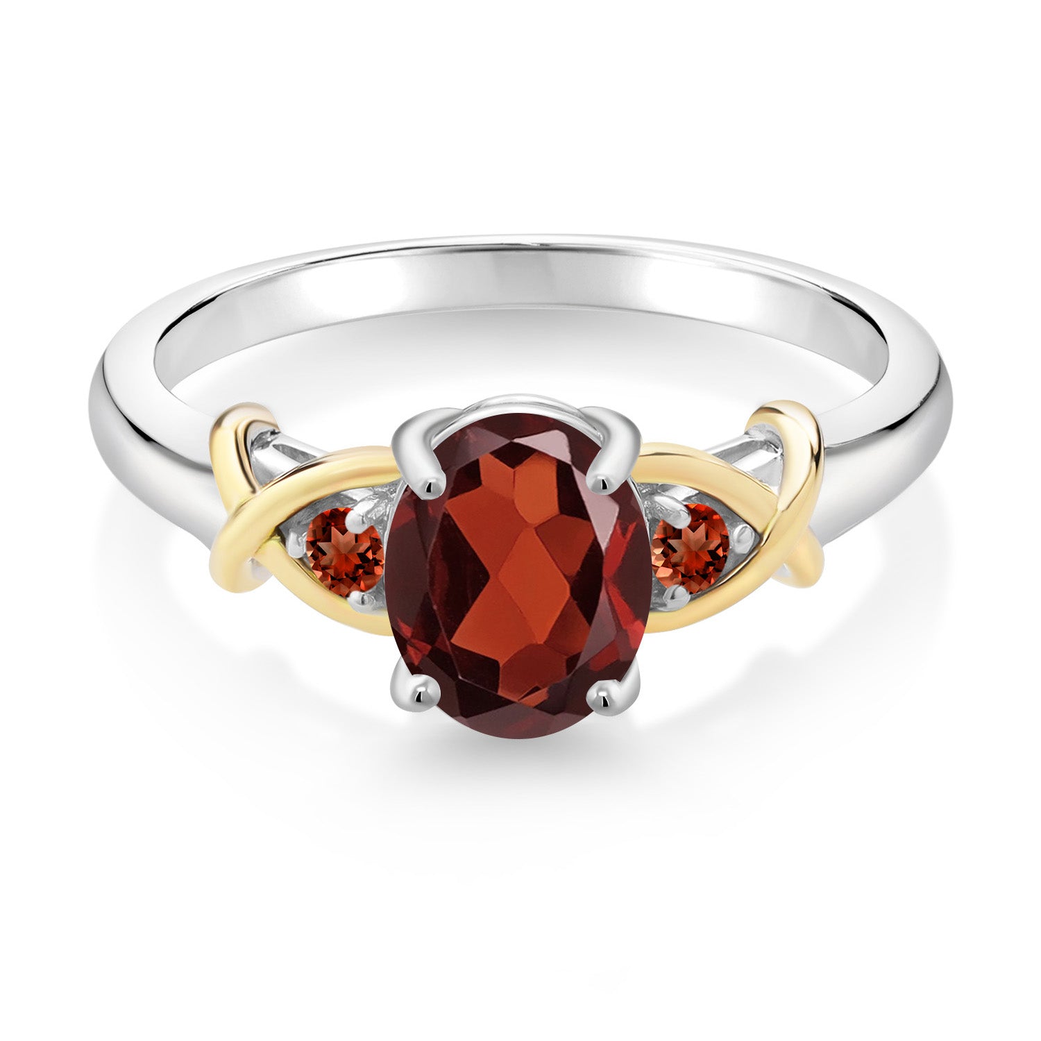 925 Sterling Silver and 10K Yellow Gold Red Garnet Ring For Women (1.60 Cttw, Oval 8X6MM, Gemstone Birthstone, Available In Size 5, 6, 7, 8, 9)