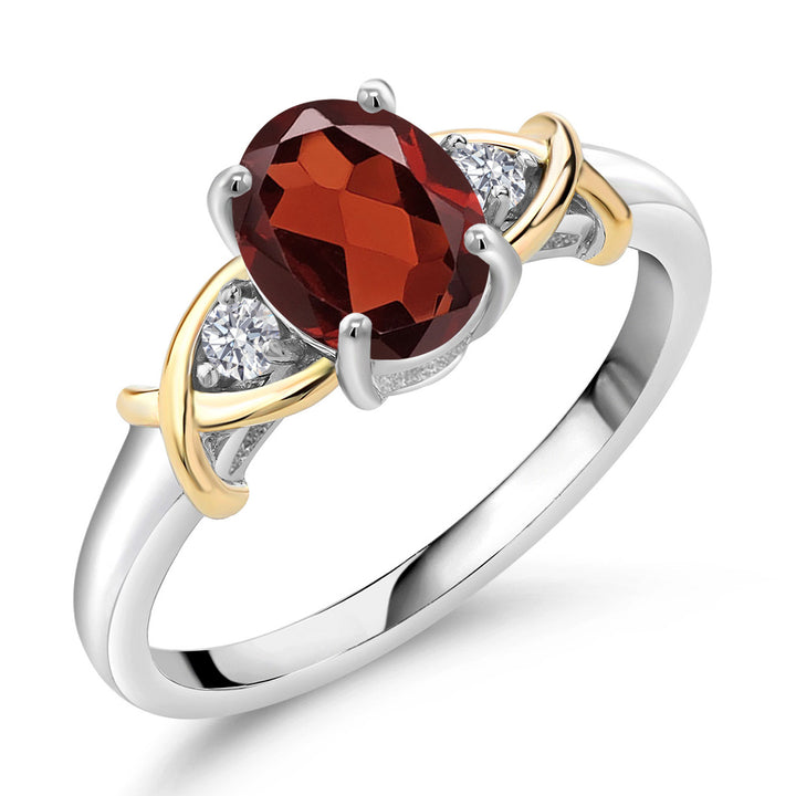 Gem Stone King 3-Stone Engagement Ring for Women | 10K Yellow Gold and 925 Silver | Gemstone Birthstone and Lab Grown Diamond Crossover Wedding Anniversary Ring
