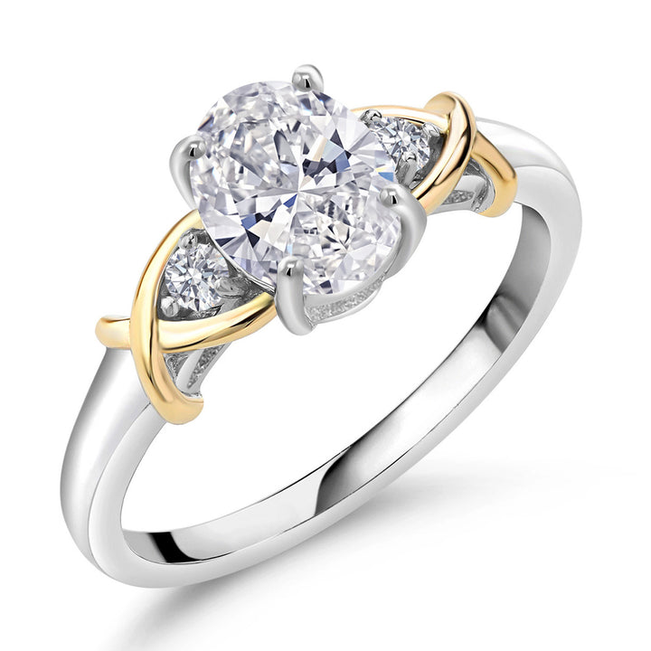 2 Tone 10K Yellow Gold and 925 Sterling Silver IGI Certified Lab Grown Diamond Ring For Women | 1.5 Ct Oval Cut | D-E Color | VS1-VS2 Clarity