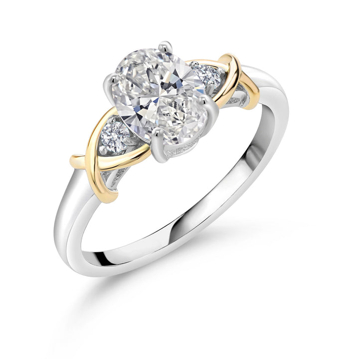 White Lab Grown Diamond - April_5_Ring in 925 Sterling Silver and 10K Yellow Gold