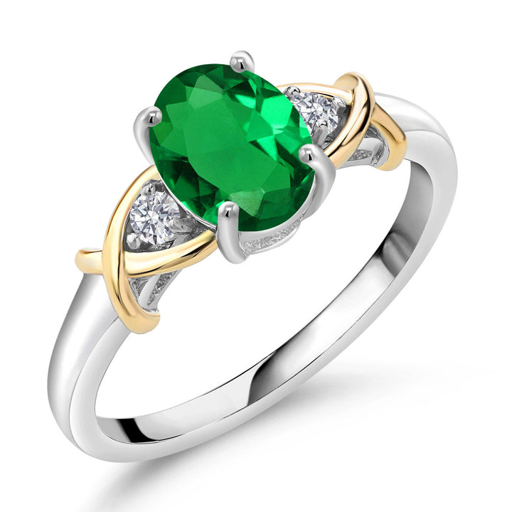 3-Stone Engagement Ring for Women | 10K Yellow Gold and 925 Silver | Gemstone Birthstone and Lab Grown Diamond Crossover Wedding Anniversary Ring