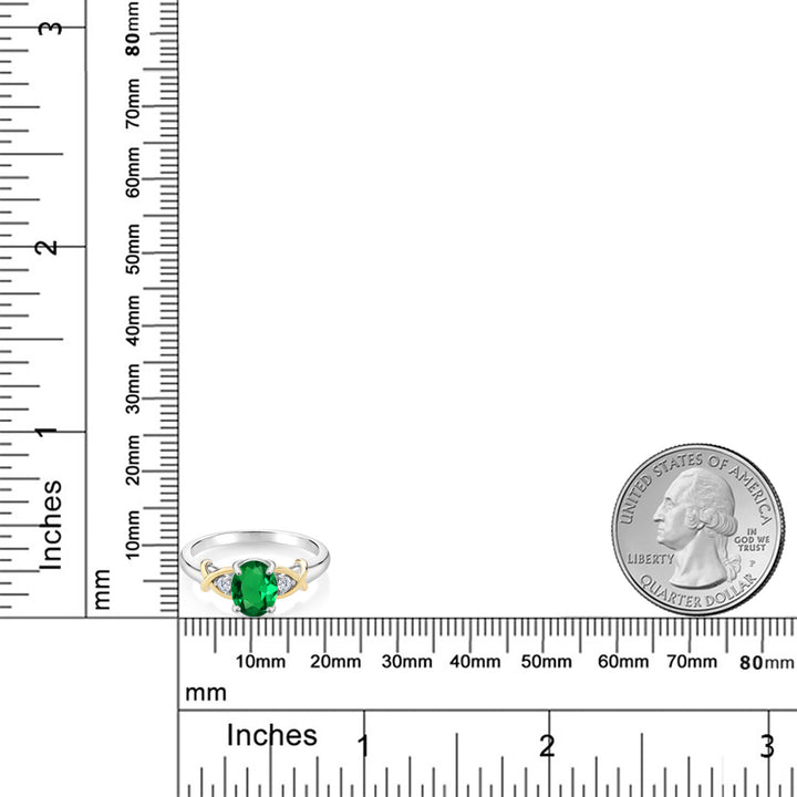 10K Yellow Gold and 925 Sterling Silver Green Nano Emerald and Lab Grown Diamond Engagement Ring For Women | 0.83 Cttw | Oval 8X6MM | Size 5-9