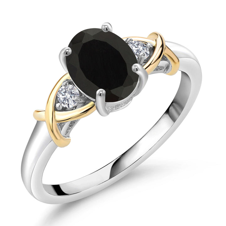 3-Stone Engagement Ring for Women | 10K Yellow Gold and 925 Silver | Gemstone Birthstone and Lab Grown Diamond Crossover Wedding Anniversary Ring