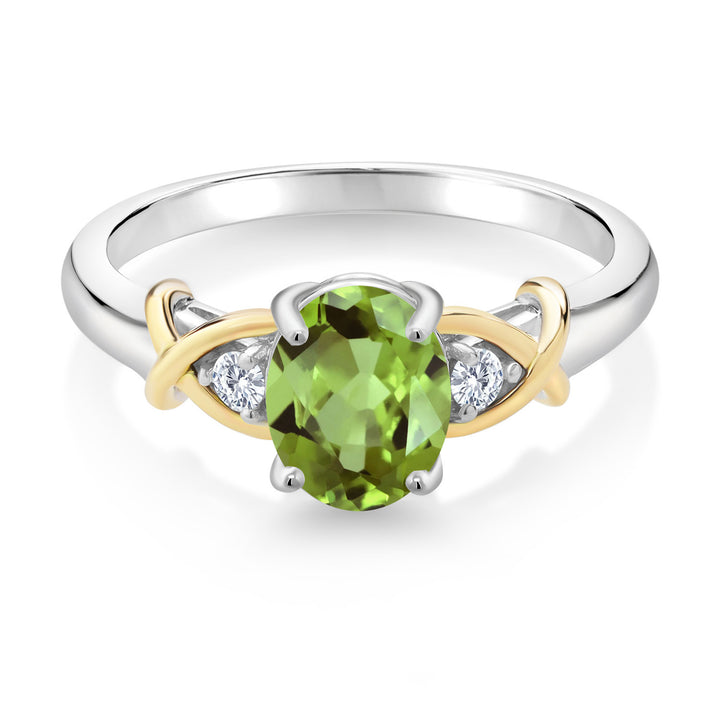 2 Tone 10K Yellow Gold and 925 Sterling Silver Green Peridot and White Lab Grown Diamond Ring For Women (1.50 Cttw, Gemstone Birthstone, Available In Size 5, 6, 7, 8, 9)