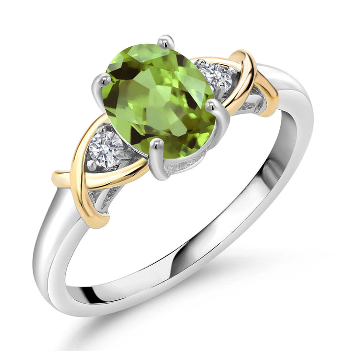 Gem Stone King 3-Stone Engagement Ring for Women | 10K Yellow Gold and 925 Silver | Gemstone Birthstone and Lab Grown Diamond Crossover Wedding Anniversary Ring