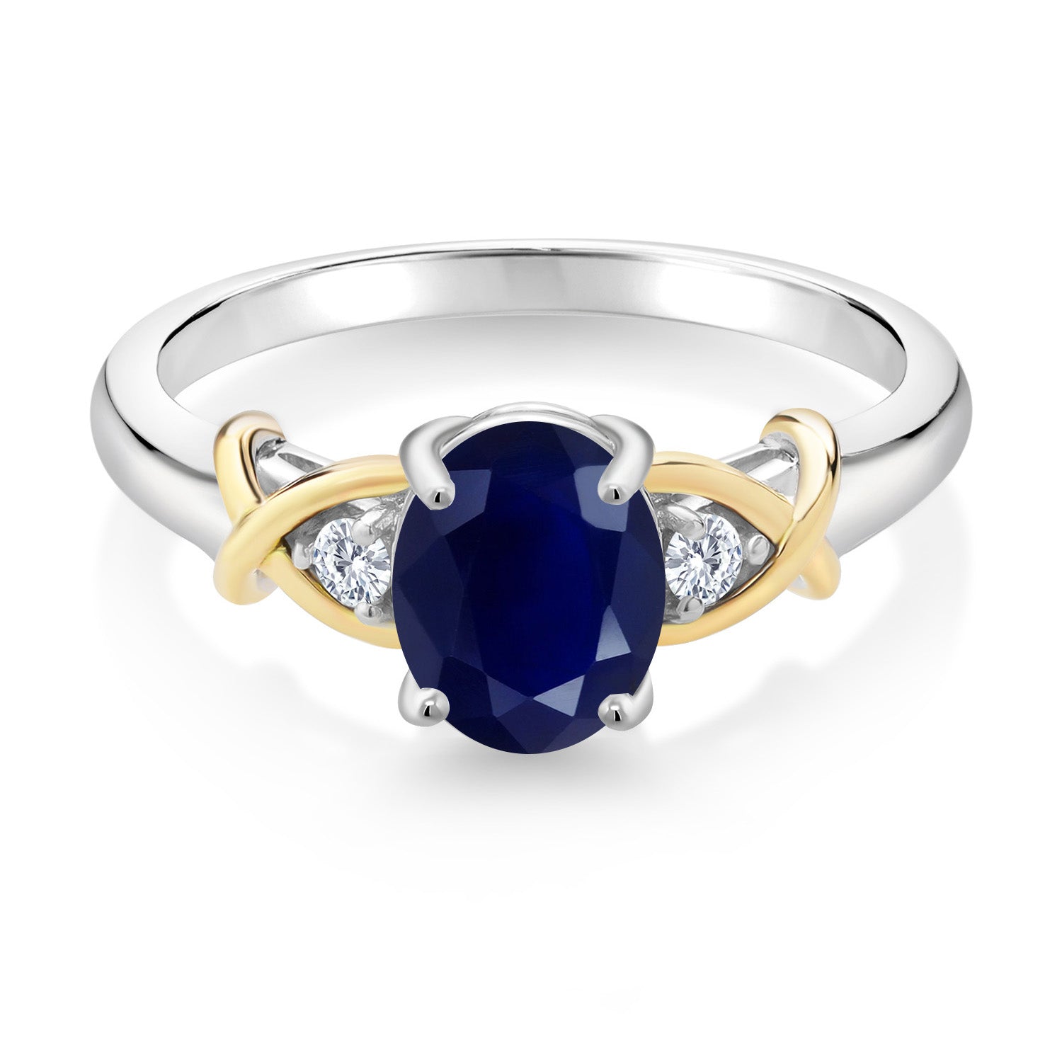 10K Yellow Gold and 925 Sterling Silver Blue Sapphire and White Lab Grown Diamond Engagement Ring For Women | 1.88 Cttw | Oval 8X6MM | Ring Size 5-9