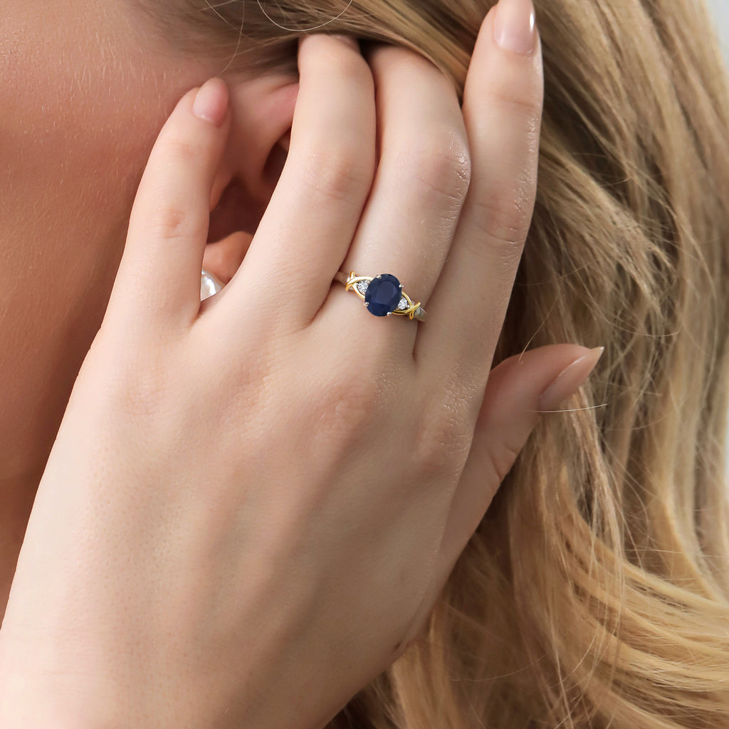 Blue Sapphire - September_7_Ring in 925 Sterling Silver and 10K Yellow Gold