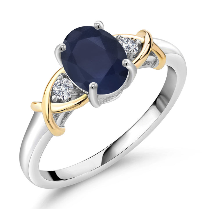 3-Stone Engagement Ring for Women | 10K Yellow Gold and 925 Silver | Gemstone Birthstone and Lab Grown Diamond Crossover Wedding Anniversary Ring