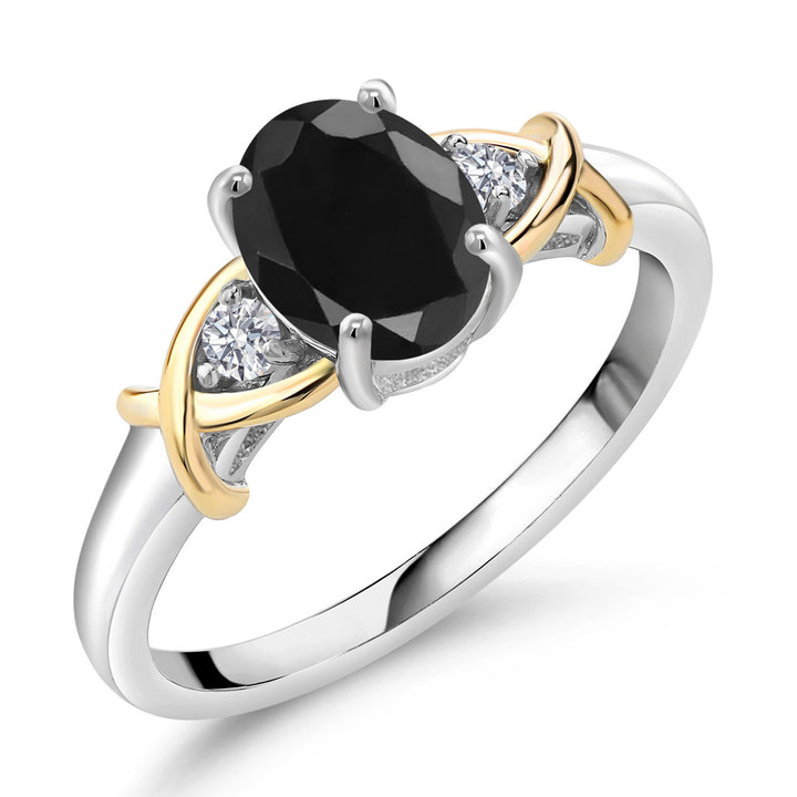 3-Stone Engagement Ring for Women | 10K Yellow Gold and 925 Silver | Gemstone Birthstone and Lab Grown Diamond Crossover Wedding Anniversary Ring