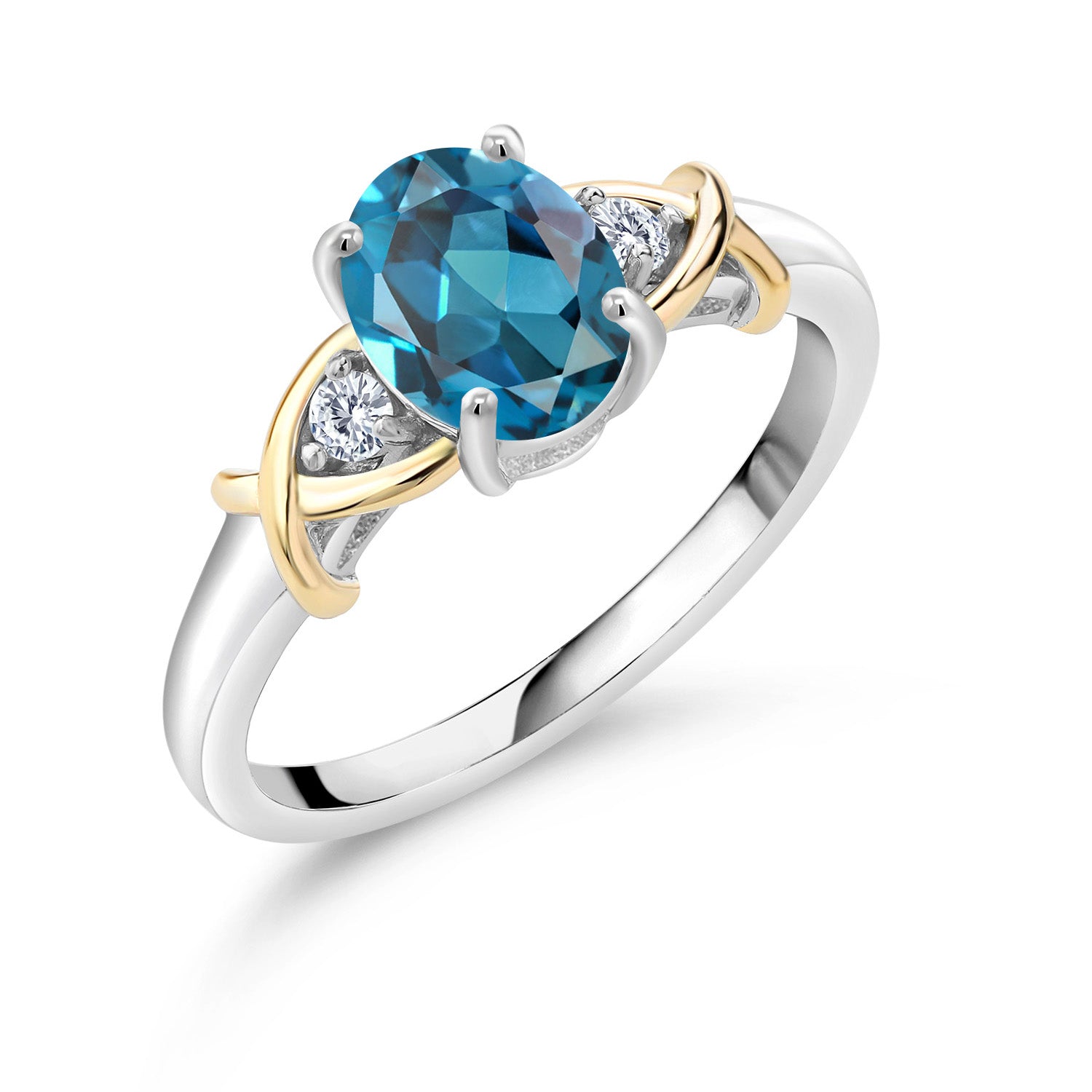 10K Yellow Gold and 925 Sterling Silver London Blue Topaz and White Lab Grown Diamond Ring For Women (1.58 Cttw, Available in size 5, 6, 7, 8, 9)