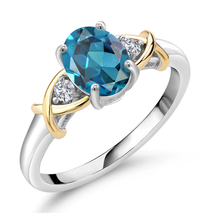 3-Stone Engagement Ring for Women | 10K Yellow Gold and 925 Silver | Gemstone Birthstone and Lab Grown Diamond Crossover Wedding Anniversary Ring