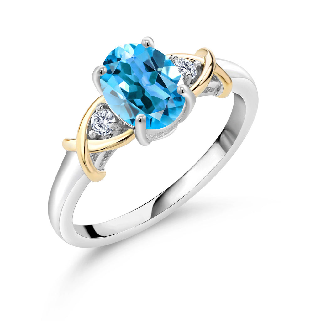 Swiss Blue Topaz - November_7_Ring in 925 Sterling Silver and 10K Yellow Gold