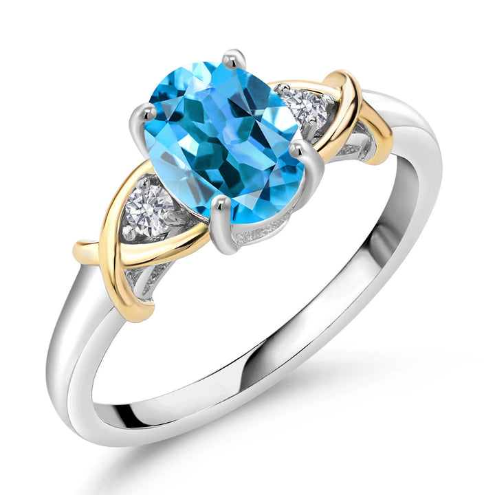 3-Stone Engagement Ring for Women | 10K Yellow Gold and 925 Silver | Gemstone Birthstone and Lab Grown Diamond Crossover Wedding Anniversary Ring