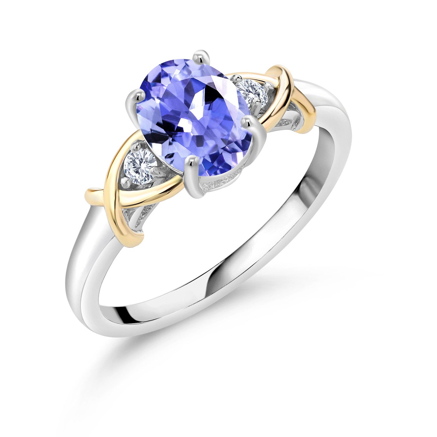 10K Yellow Gold and 925 Sterling Silver Blue Tanzanite and White Lab Grown Diamond Ring For Women (1.24 Cttw, December Gemstone Birthstone, Available in Size 5,6,7,8,9)