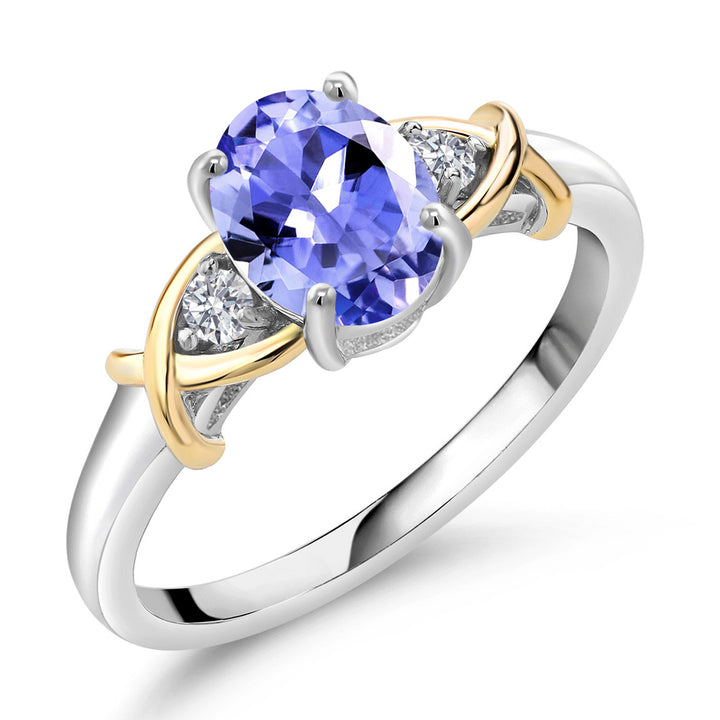 3-Stone Engagement Ring for Women | 10K Yellow Gold and 925 Silver | Gemstone Birthstone and Lab Grown Diamond Crossover Wedding Anniversary Ring