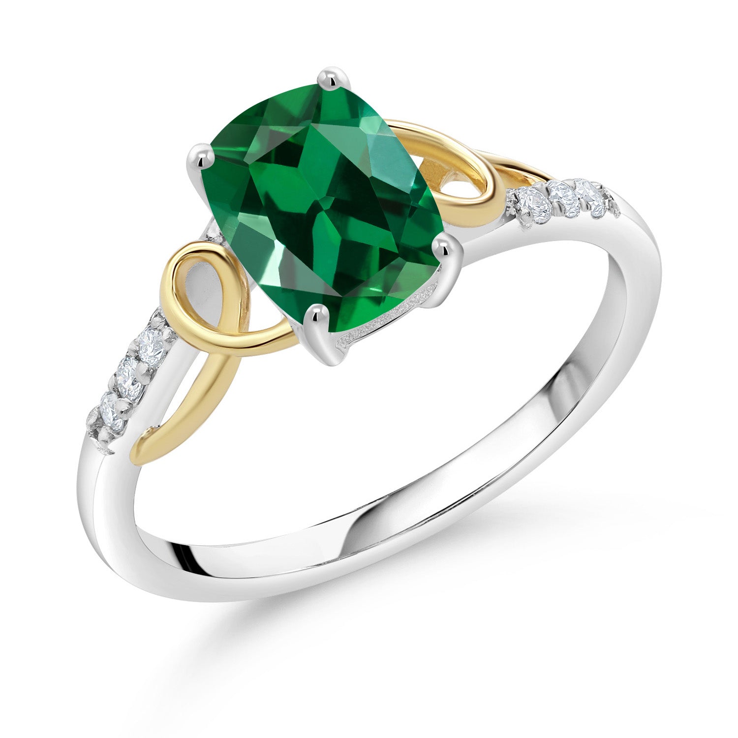Simulated Emerald_Ring in 925 Sterling Silver and 10K Yellow Gold