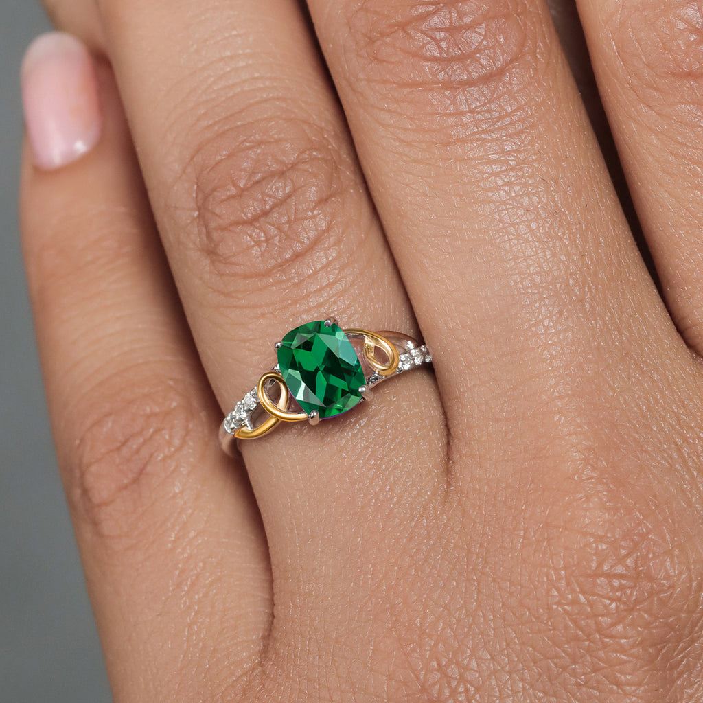 Simulated Emerald_Ring in 925 Sterling Silver and 10K Yellow Gold