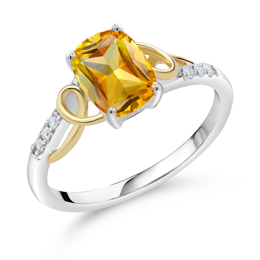 Gem Stone King Cushion Cut Gemstone Birthstone and White Moissanite Engagement Ring For Women | Cushion Cut 8X6MM | 2-Tone 10K Yellow Gold and 925 Sterling Silver | Available in Size 5, 6, 7, 8, 9