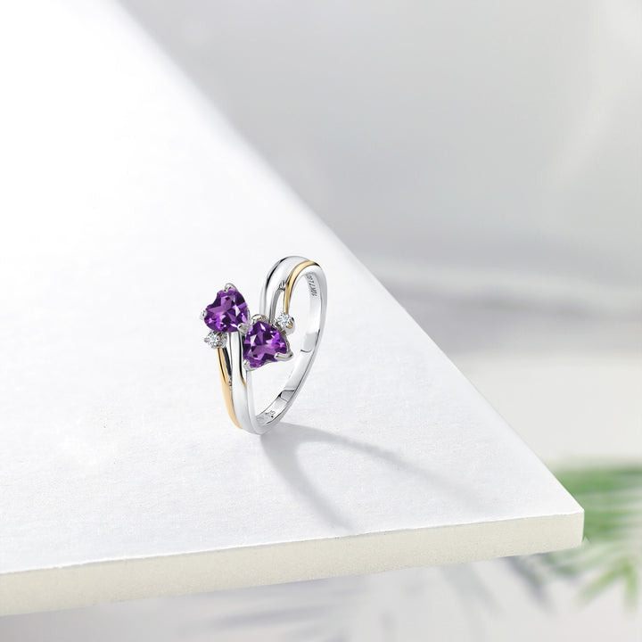 Amethyst and Lab Grown Diamond_7_Ring in 925 Sterling Silver and 10K Yellow Gold
