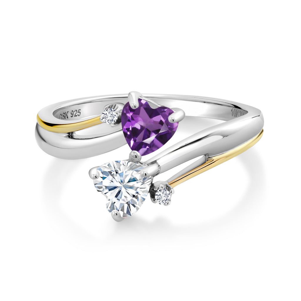 Amethyst - Moissanite and Lab Grown Diamond_8_Ring in 925 Sterling Silver and 10K Yellow Gold