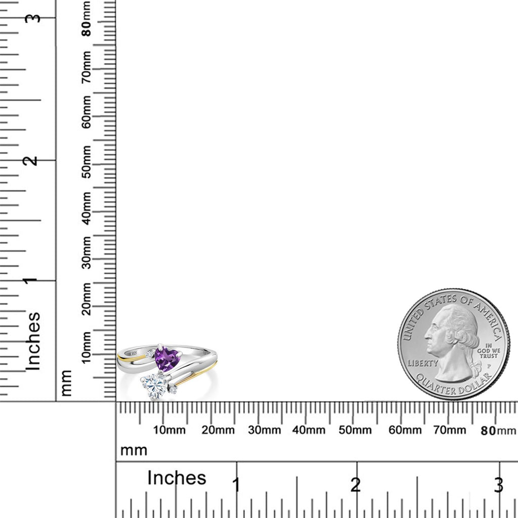 Amethyst - Moissanite and Lab Grown Diamond_8_Ring in 925 Sterling Silver and 10K Yellow Gold