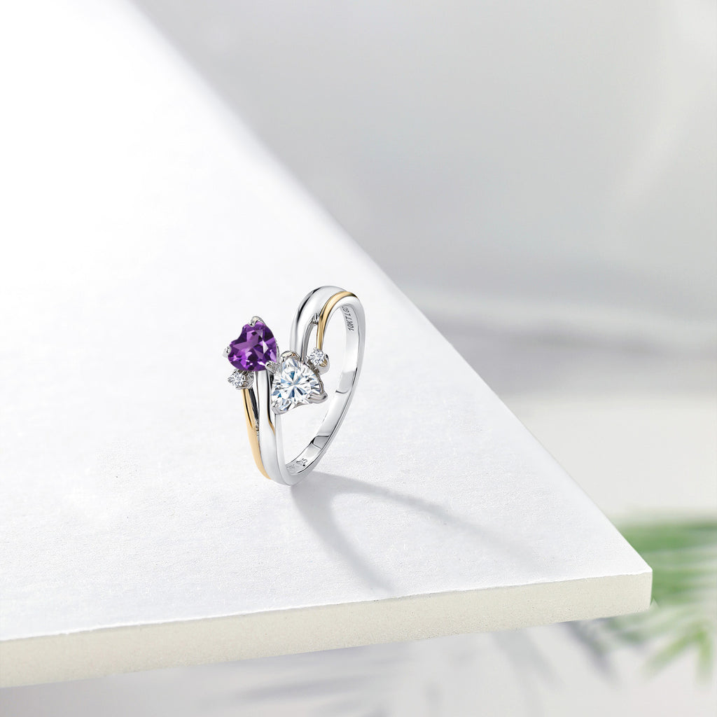 Amethyst - Moissanite and Lab Grown Diamond_8_Ring in 925 Sterling Silver and 10K Yellow Gold