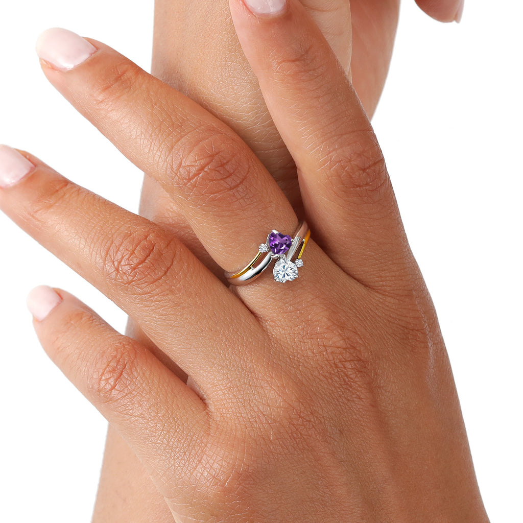 Amethyst - Moissanite and Lab Grown Diamond_8_Ring in 925 Sterling Silver and 10K Yellow Gold