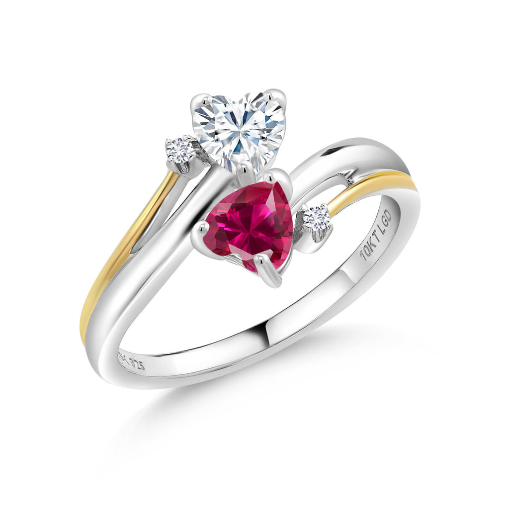 White Moissanite - April_9_Ring in 925 Sterling Silver and 10K Yellow Gold