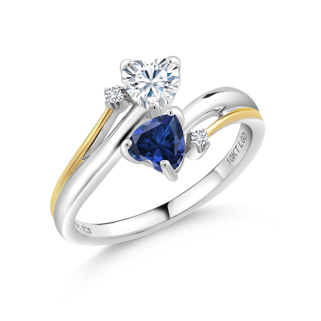Blue Created Sapphire - September_9_Ring in 925 Sterling Silver and 10K Yellow Gold