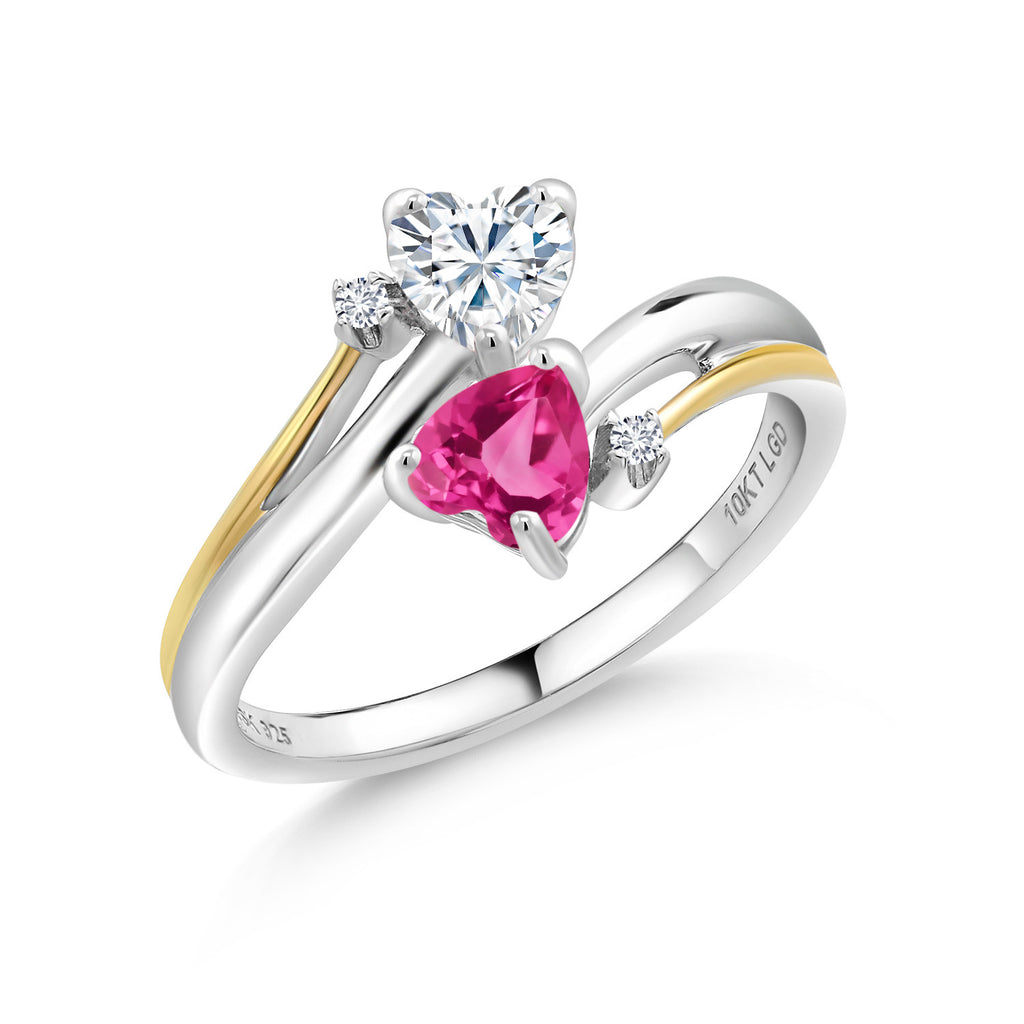 Pink Created Sapphire - September_8_Ring in 925 Sterling Silver and 10K Yellow Gold