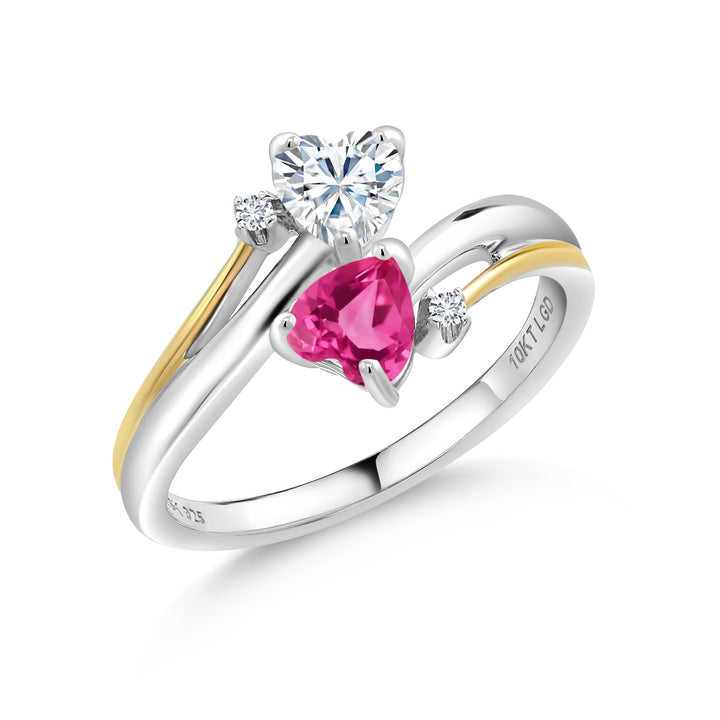 Pink Created Sapphire - September_5_Ring in 925 Sterling Silver and 10K Yellow Gold