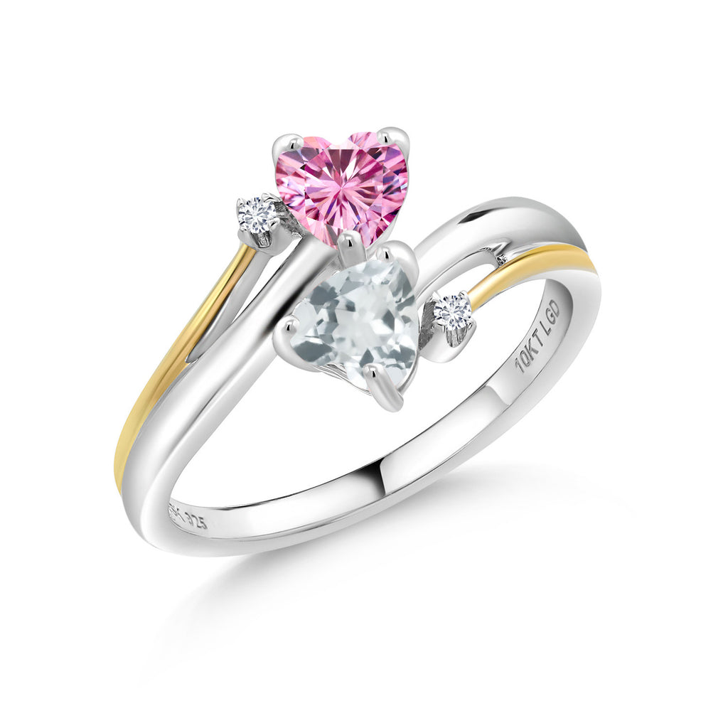 Pink Moissanite - April_8_Ring in 925 Sterling Silver and 10K Yellow Gold