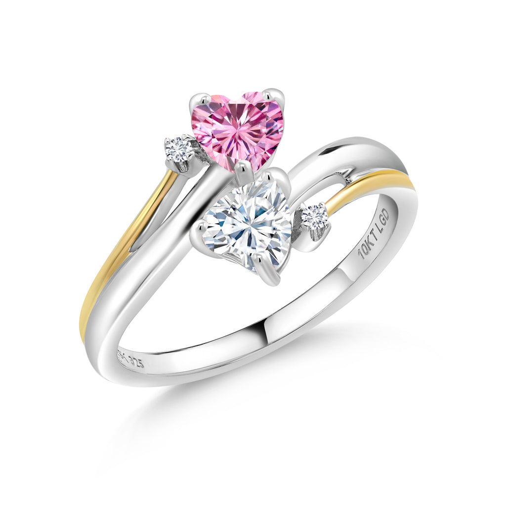 White Moissanite - April_5_Ring in 925 Sterling Silver and 10K Yellow Gold