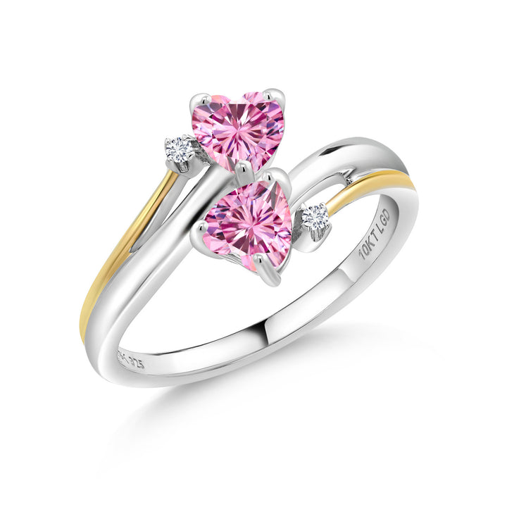 Pink Moissanite - April_5_Ring in 925 Sterling Silver and 10K Yellow Gold