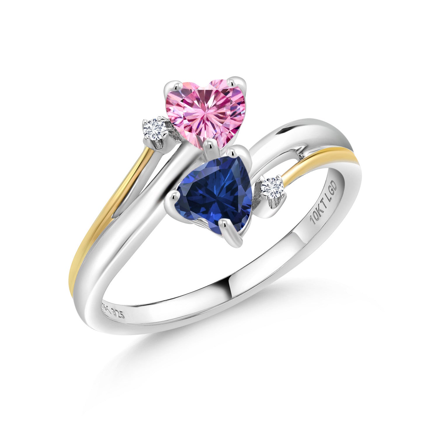 Moissanite - Created Sapphire and Lab Grown Diamond_6_Ring in 925 Sterling Silver and 10K Yellow Gold